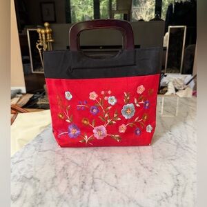 Floral Embroidered Red Bag